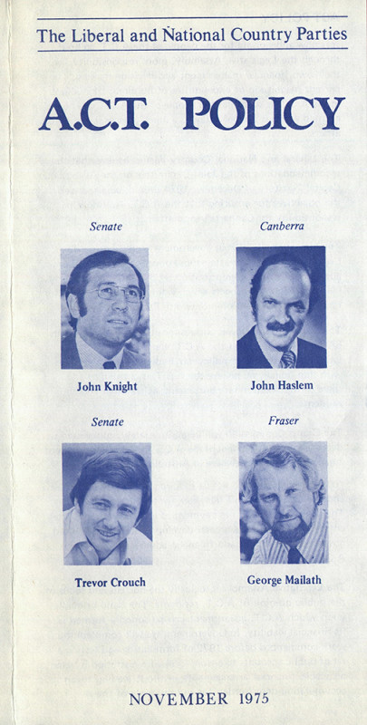 The front cover of a brochure printed in blue ink. The photographs of four men are shown.