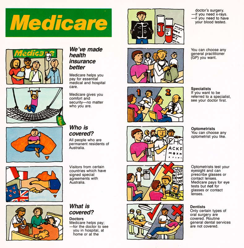 A brochure showing a patient using the Medicare system. 