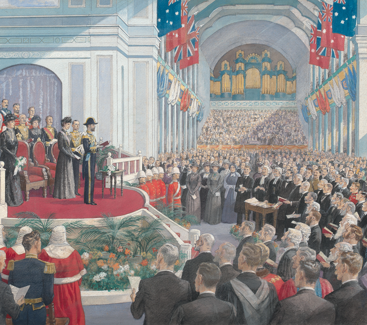 The Duke of Cornwall and York opens the first federal Parliament, 9 May 1901.
