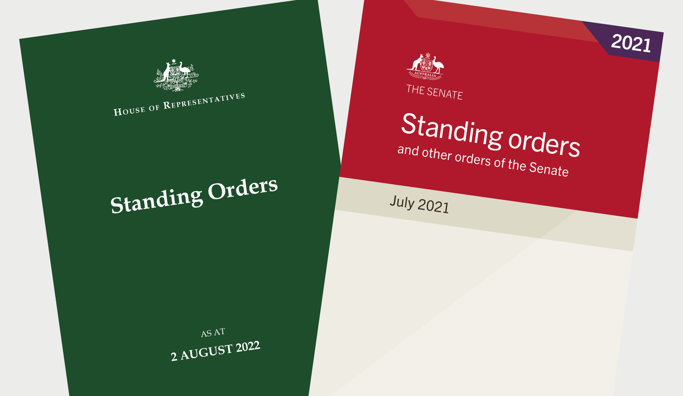 Front covers of Australian Senate and House of Representatives standing orders.