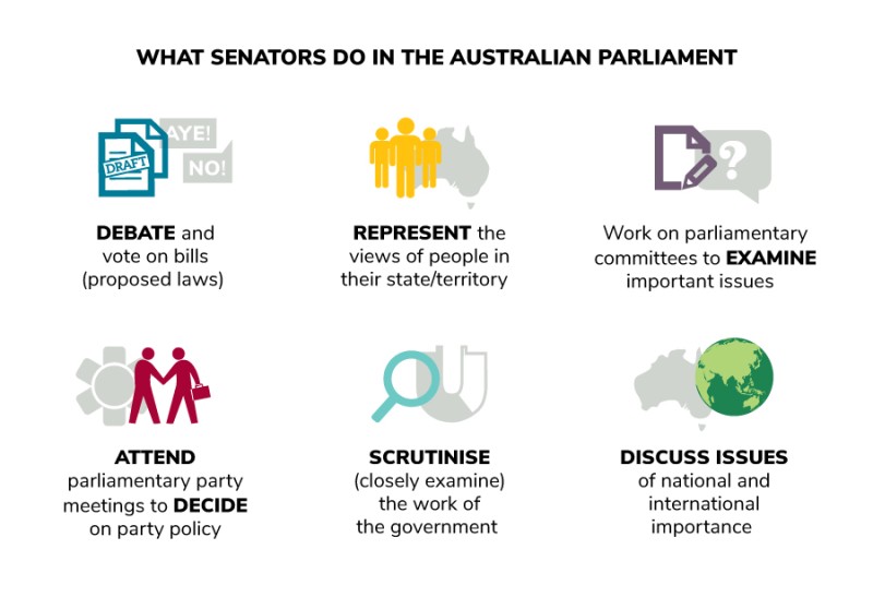 Senators undertake many jobs while representing their state or territory in the Australian Parliament. 