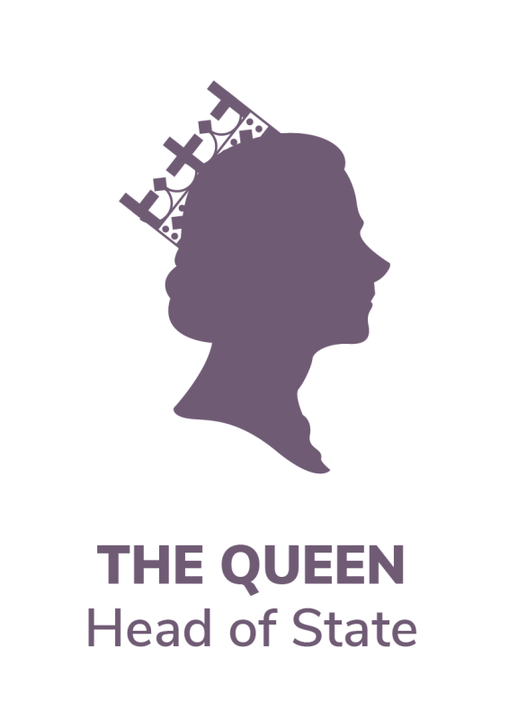 A purple silhouette of the bust of the Queen.