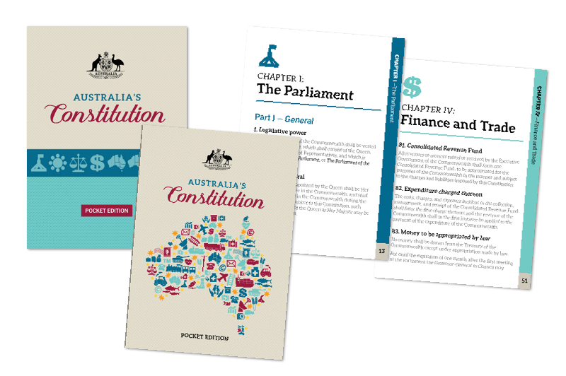 Cover of Australia's Constitution with sample pages. 