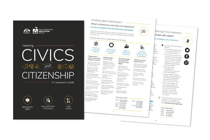 Pages from the PEO's Teaching civics and citizenship: a classroom guide A4 booklet