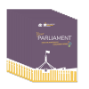 Slide 2: The front cover of the PEO's Your Parliament. It is purple with a yellow and while drawing of the front of Australia's Parliament House.