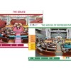 Slide 3: Posters of the empty red Senate and green House of Representatives