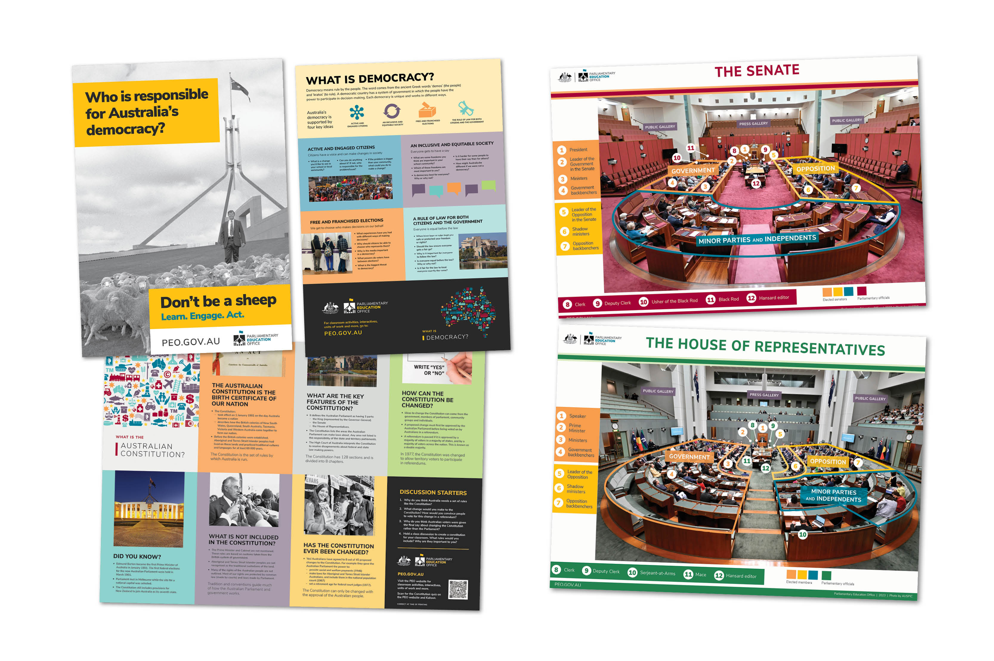 A collection of 4 posters about the Australian Parliament.